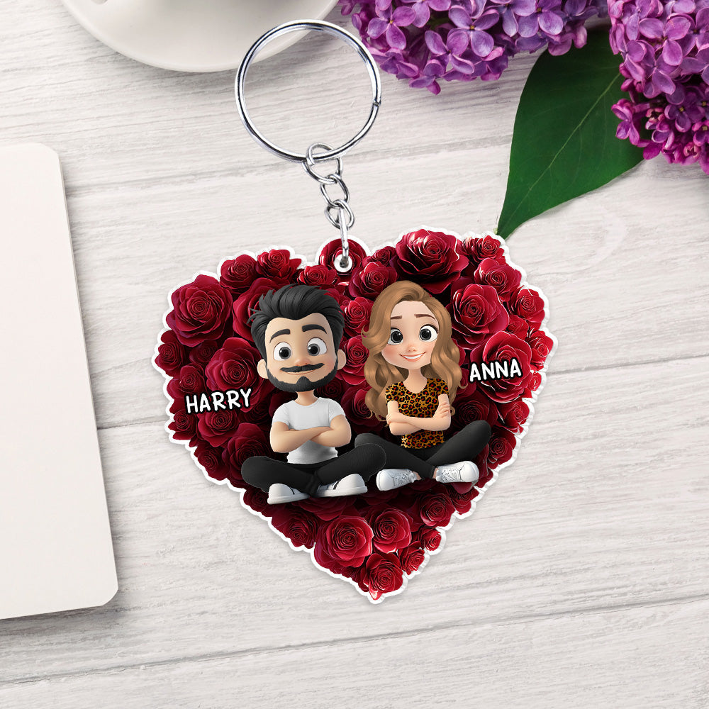 Rose Heart Couple - Personalized Custom Acrylic Keychain