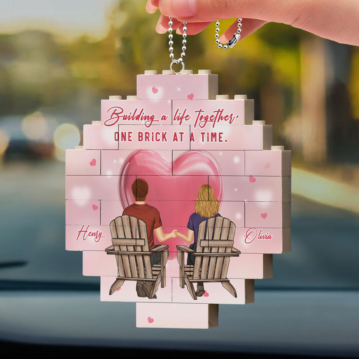 One Brick At A Time- Personalized Custom Puzzle Car Ornament