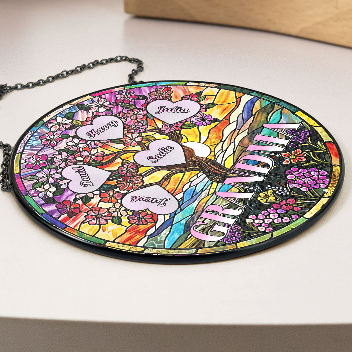 Love Grows Here - Personalized Custom Stained Glass Window Hanging Suncatcher