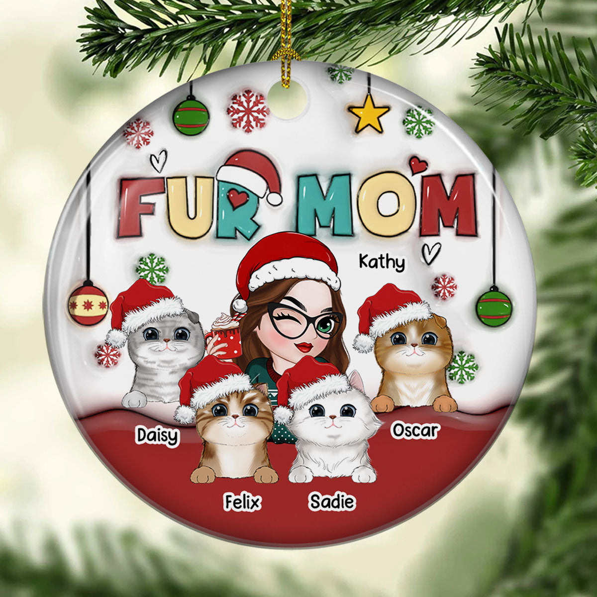 Mom Of Pets- Personalized Custom 3D Inflated Effect Ceramic Ornament