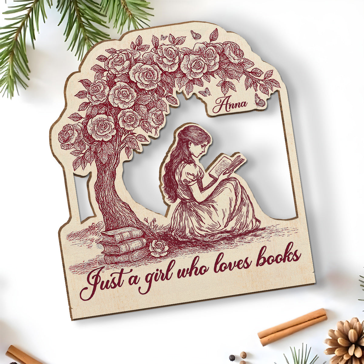 Just A Girl Loves Book - Personalized Custom 2-Layer Wood Plaque With Flat Base