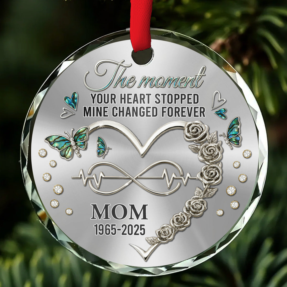 Your Heart Stopped Mine Changed Forever - Personalized Custom Glass Ornament