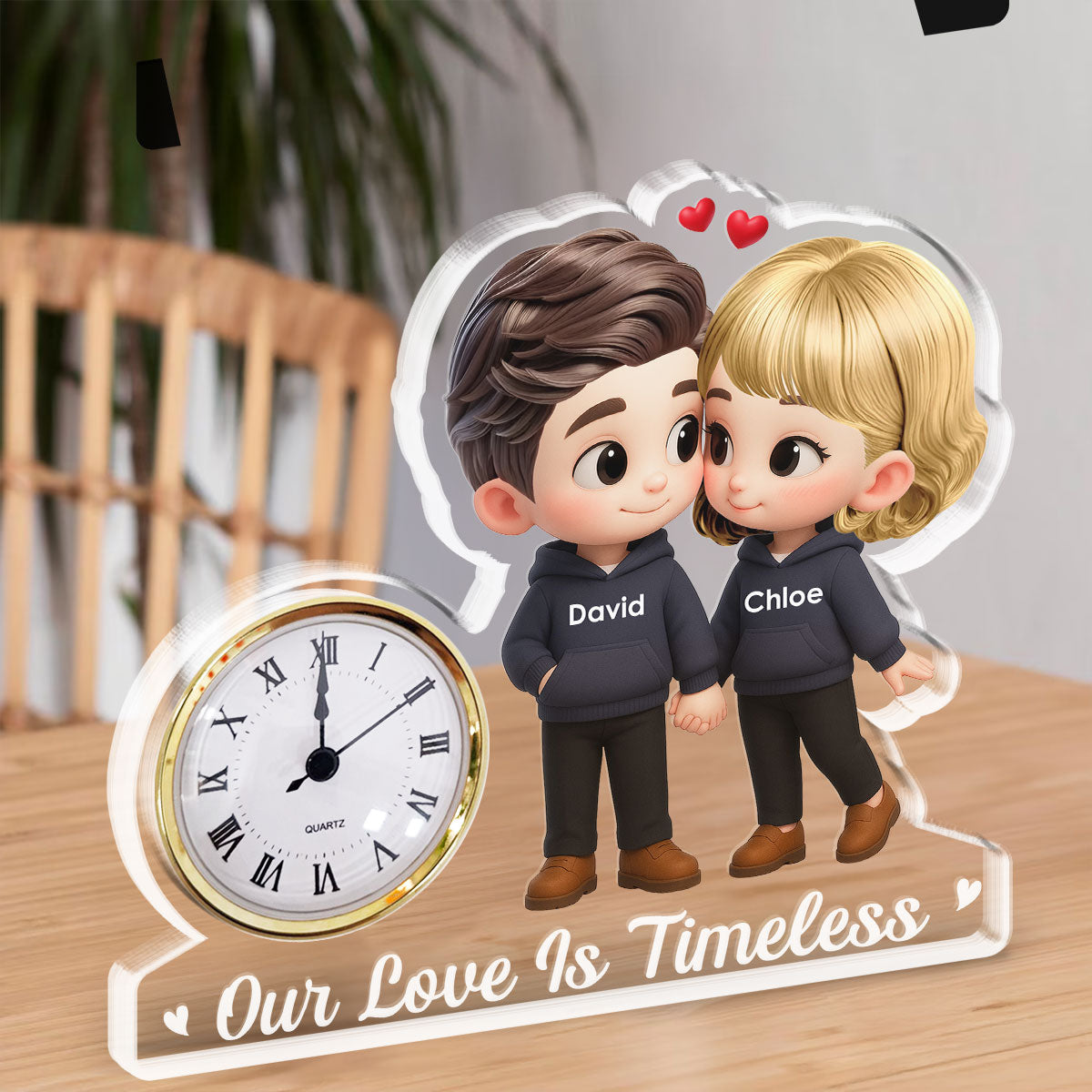 Cartoon Couple Holding Hands - Personalized Custom Acrylic Desk Clock Plaque