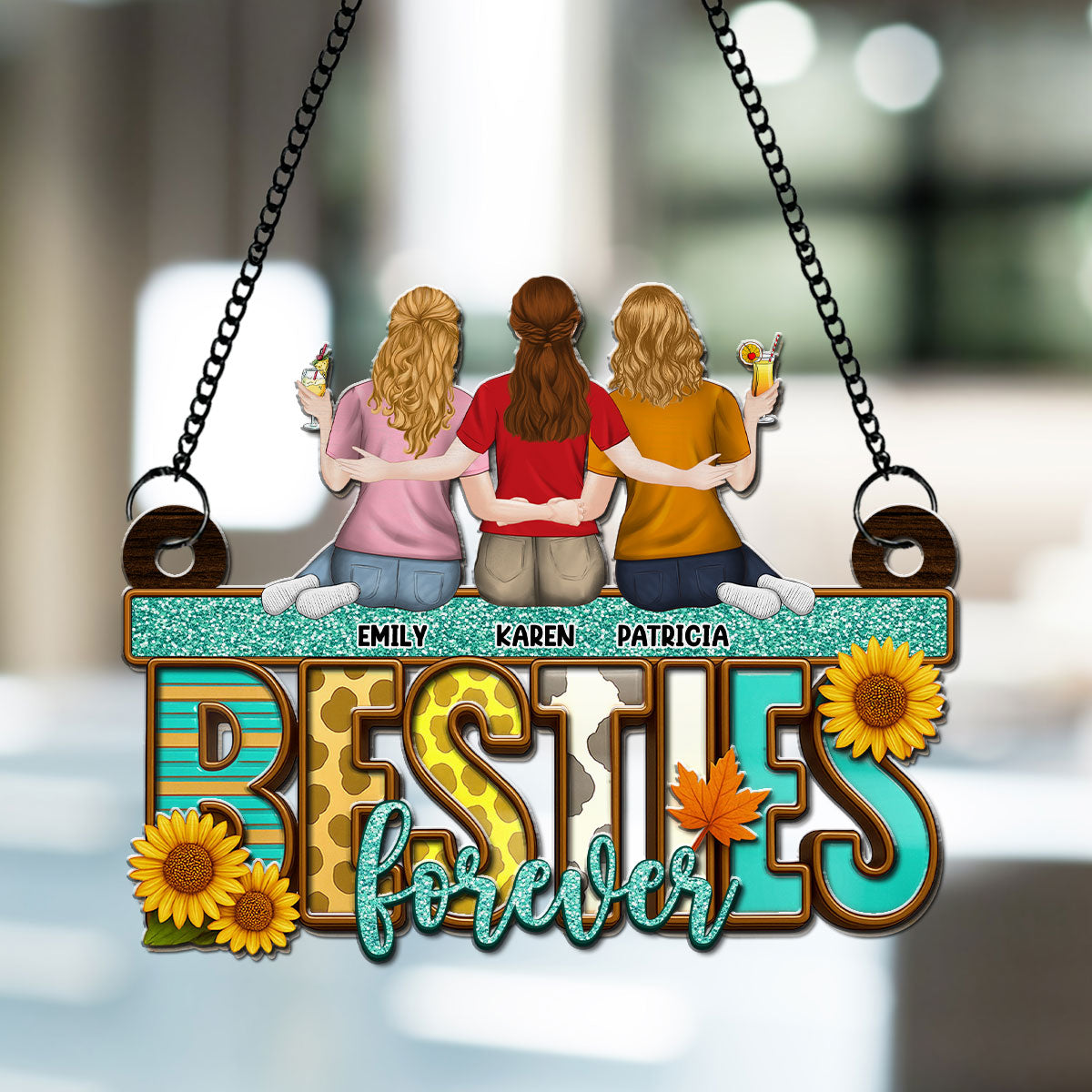 Besties Fall Season - Personalized Custom Suncatcher