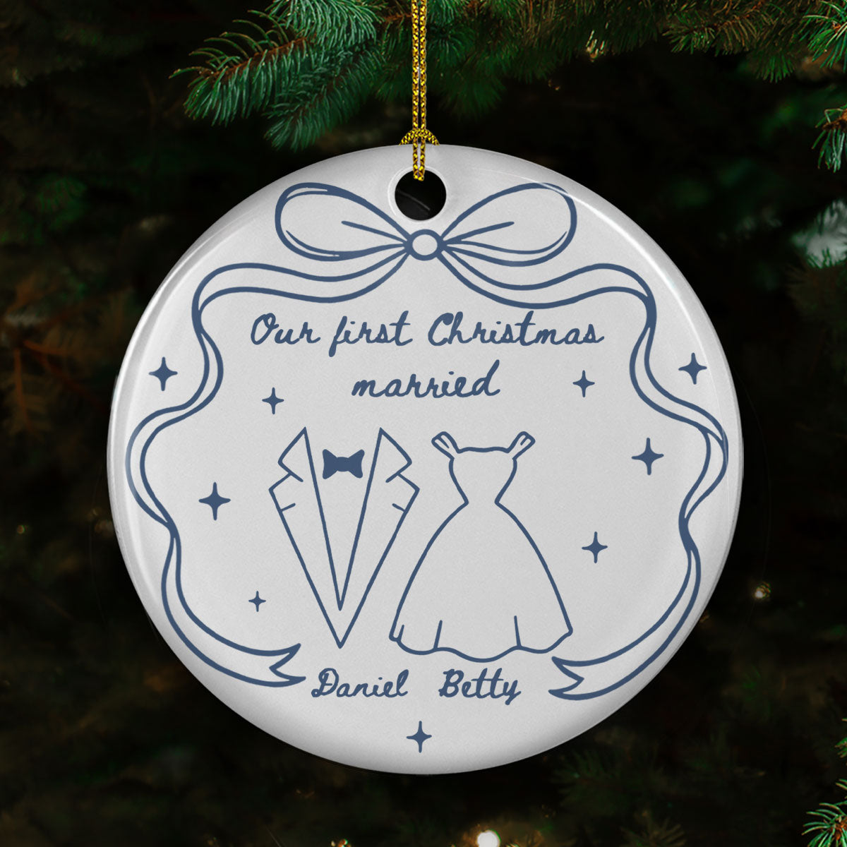 Our first Christmas Toile De Jouy - Personalized Custom Ceramic Ornament