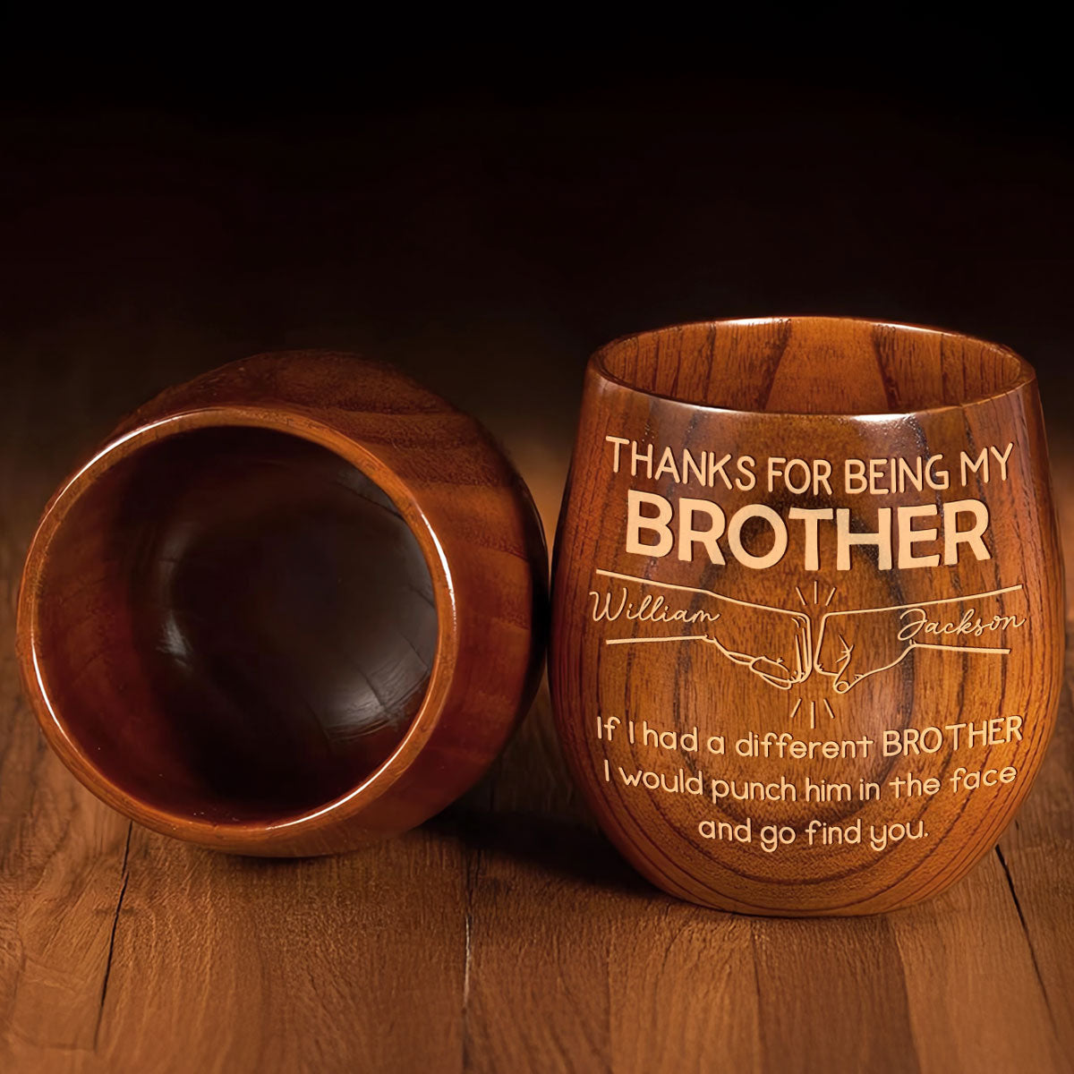 Thanks For Being My Brother - Personalized Custom Wooden Whiskey Glass