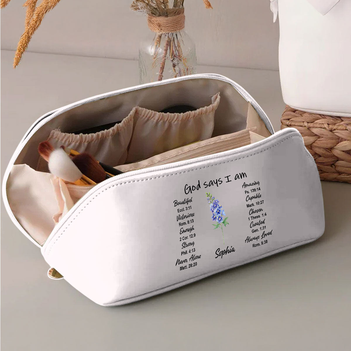 God Says I Am - Personalized Custom Leather Makeup Bag