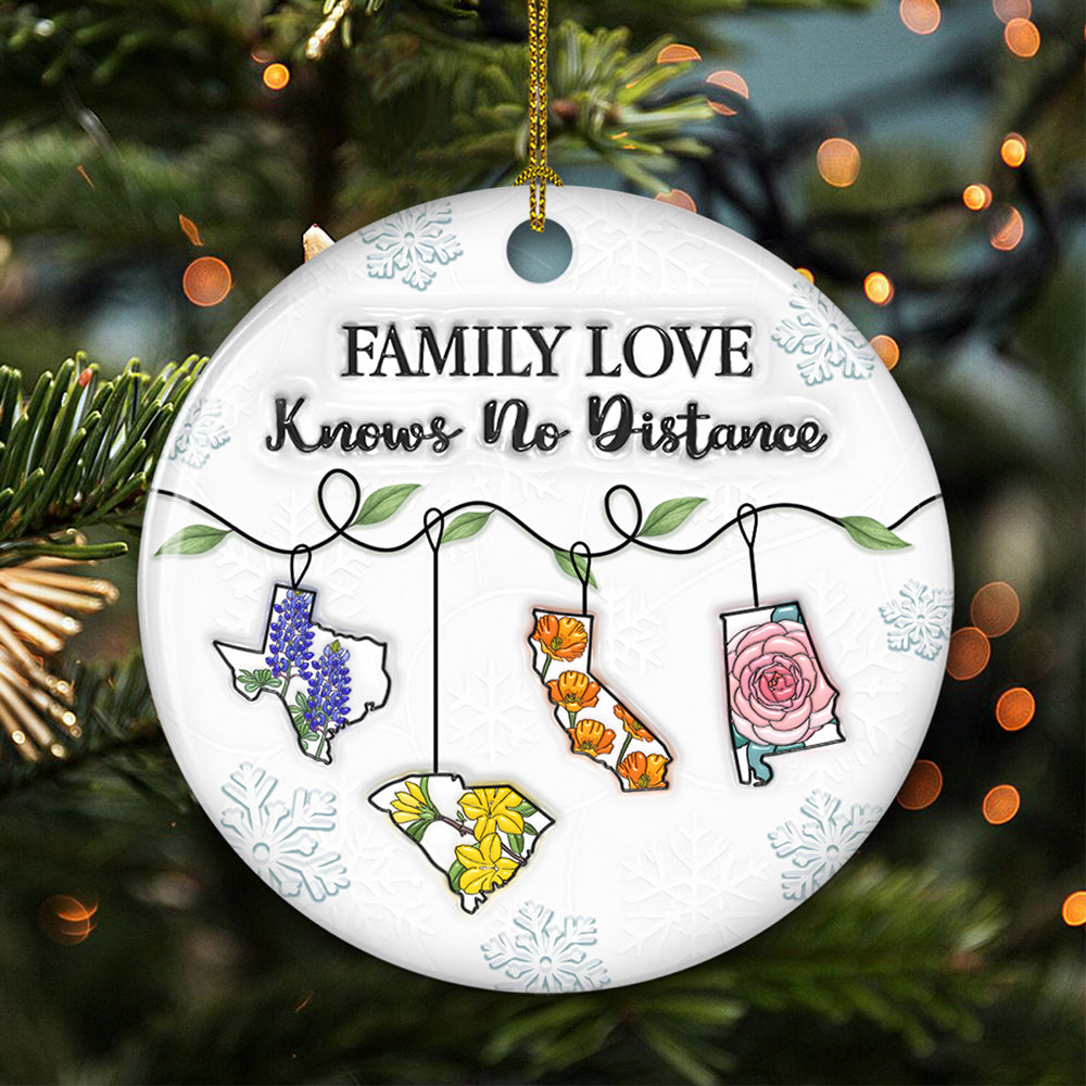 Family Connected By Heart Flower Ver - Personalized Custom 3D Inflated Effect Ceramic Ornament