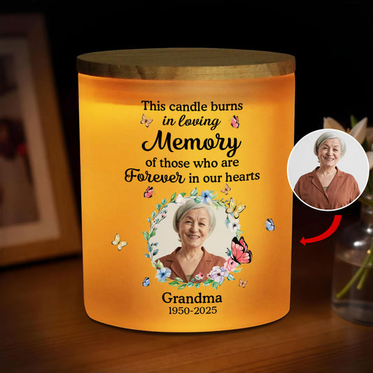 This Candle Burns In Loving Memory - Personalized Custom Glass Jar With LED Candle