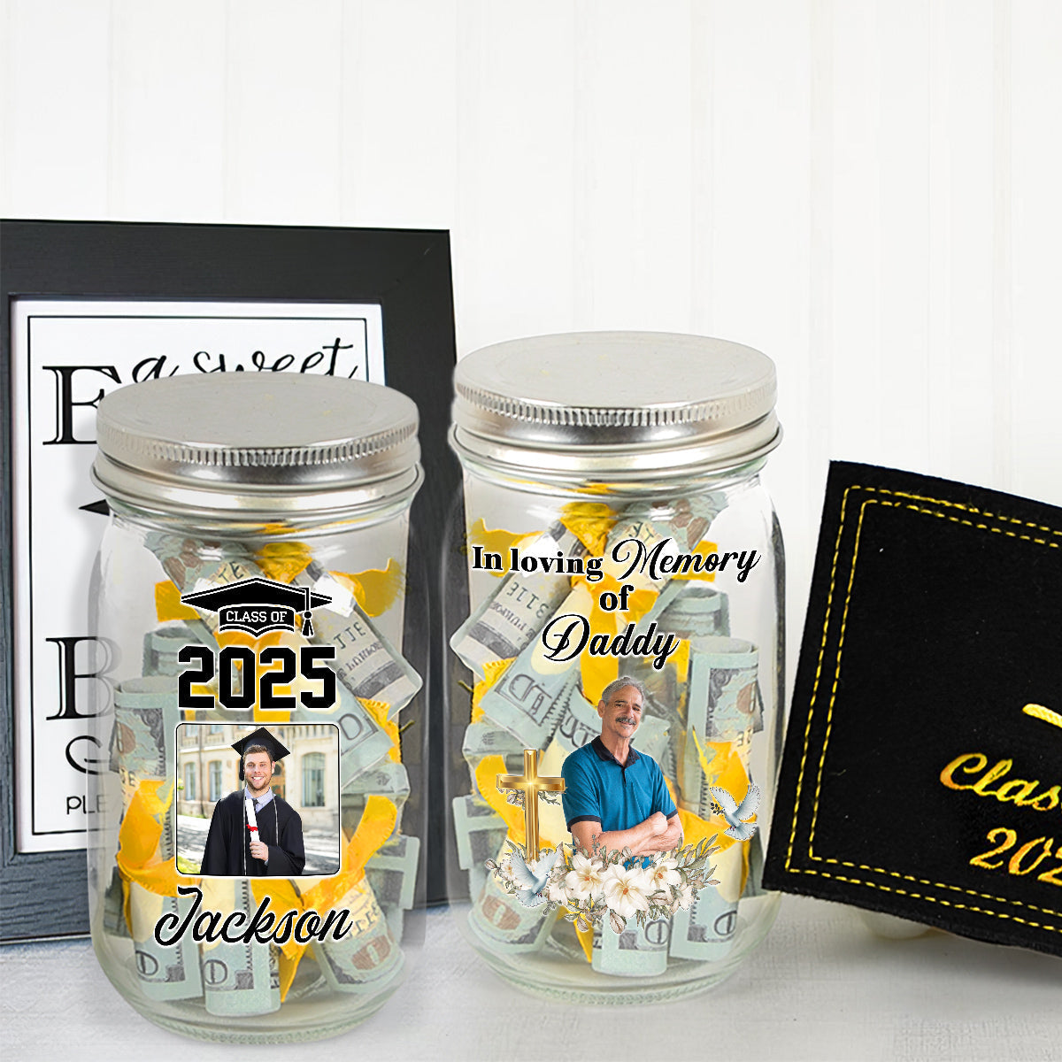 Loving Memory Of - Personalized Custom Graduation Mason Jar Light