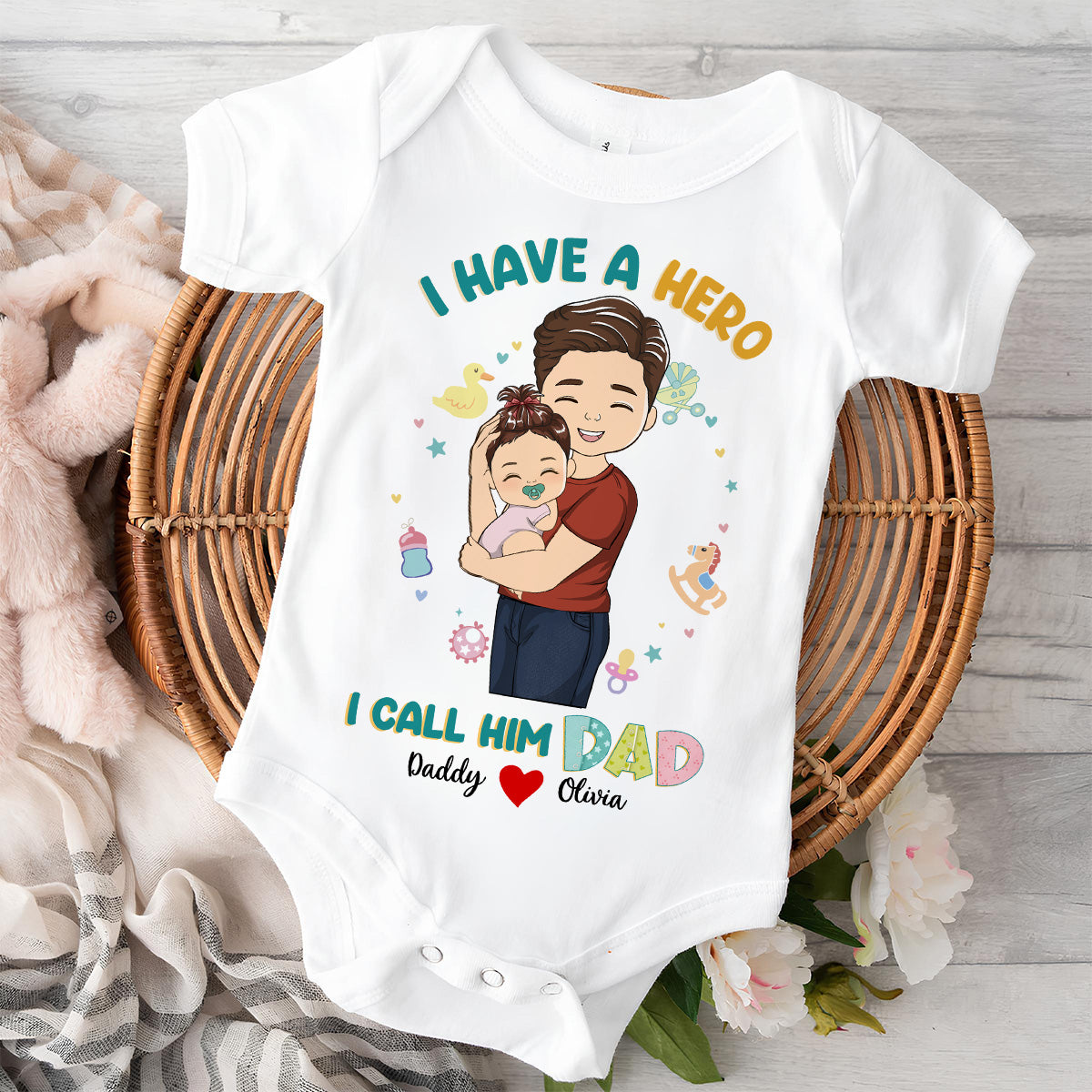 I Have A Hero I Call Him Dad - Personalized Custom Baby Onesie