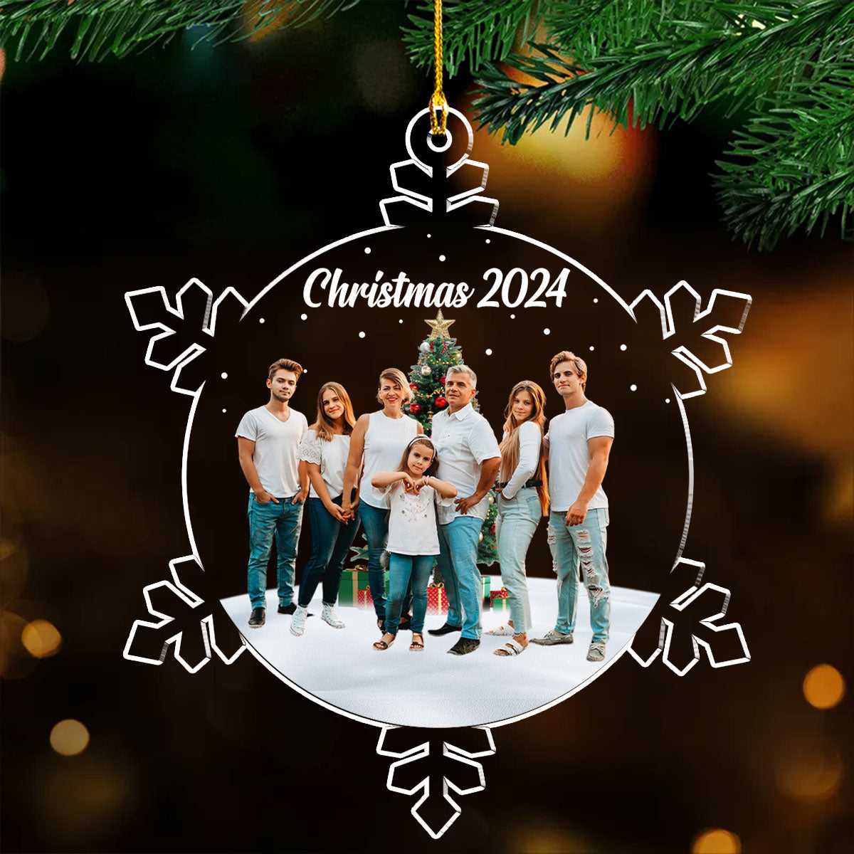 Snowflakes Custom Photo Family Friends - Personalized Custom Acrylic Ornament