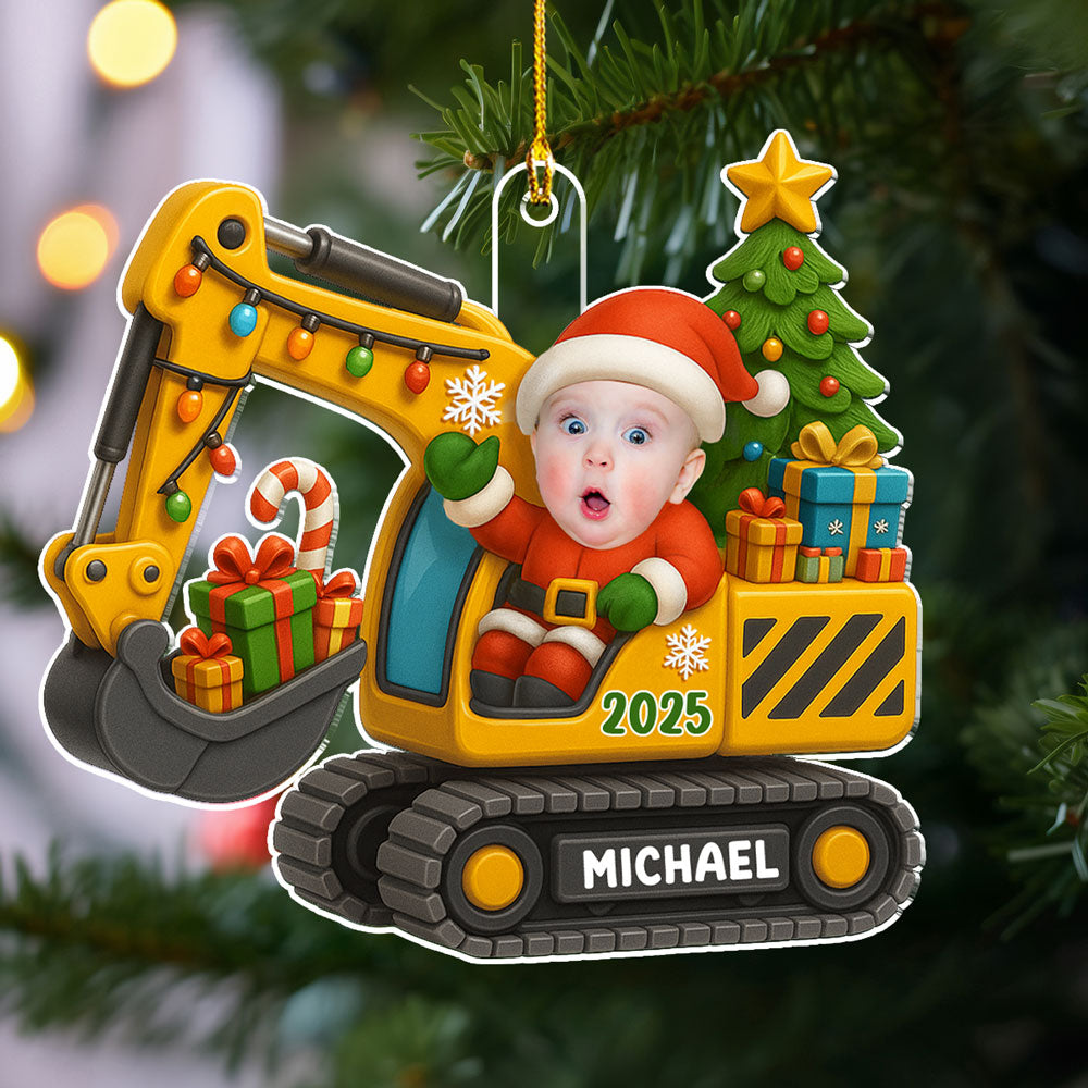Baby On Excavator - Personalized Custom Acrylic Ornament