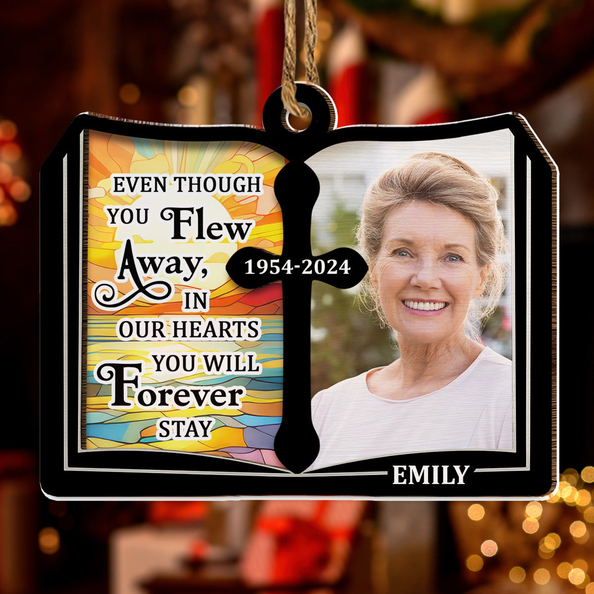 Even Though You Flew Away - Personalized Custom Wood And Acrylic Ornament