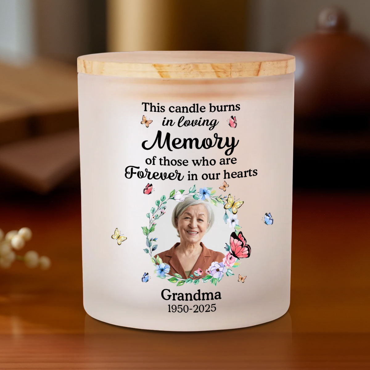 This Candle Burns In Loving Memory - Personalized Custom Glass Jar With LED Candle