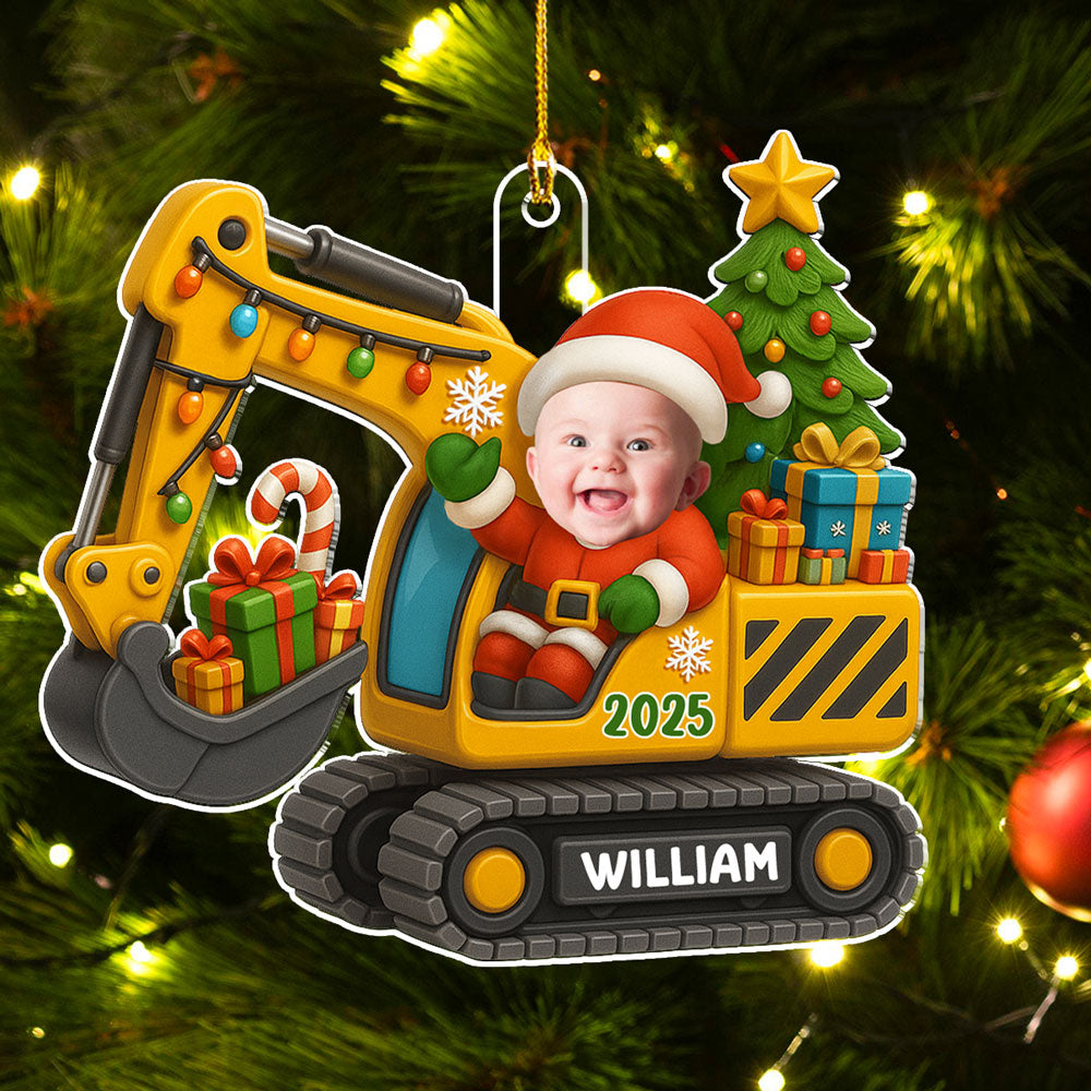 Baby On Excavator - Personalized Custom Acrylic Ornament