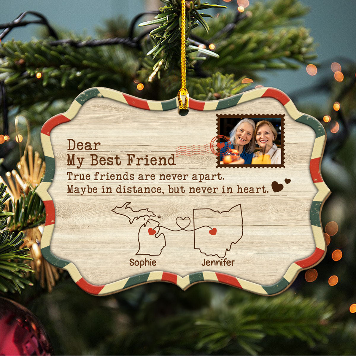 Distance Friendship - Personalized Custom Wood Ornament