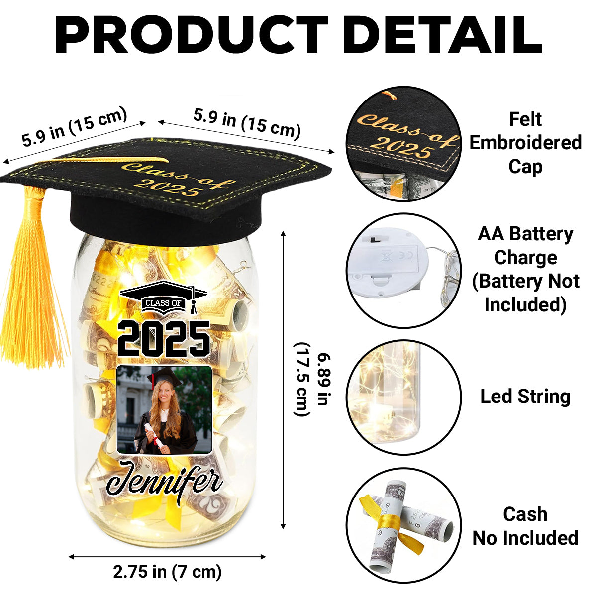 Loving Memory Of - Personalized Custom Graduation Mason Jar Light