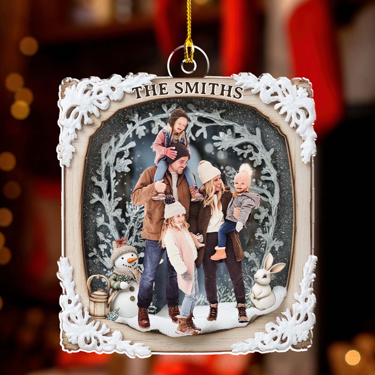 Snow Rabbit Family Photo - Personalized Custom Acrylic Ornament