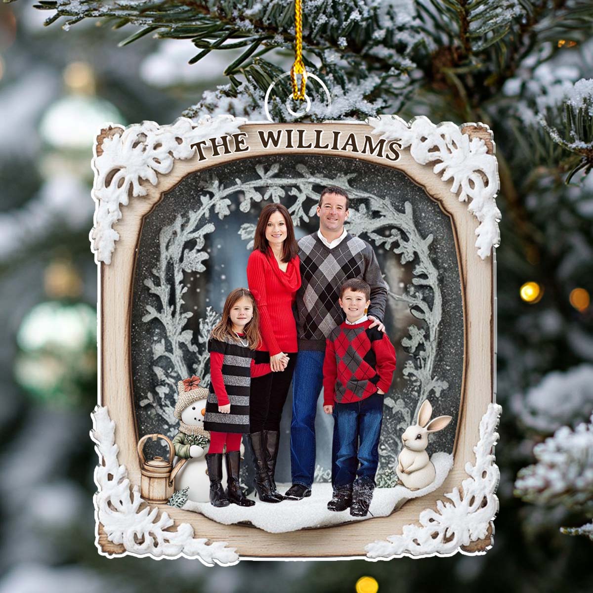 Snow Rabbit Family Photo - Personalized Custom Acrylic Ornament