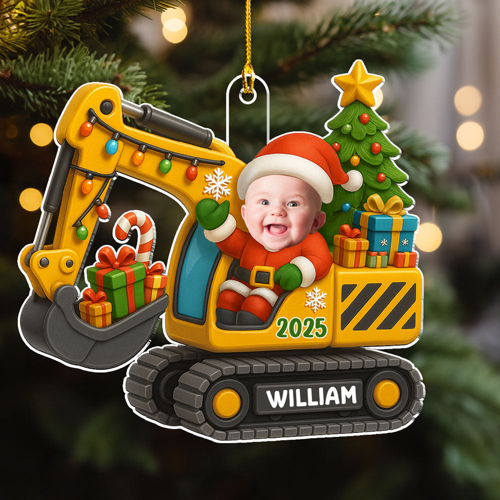 Baby On Excavator - Personalized Custom Acrylic Ornament