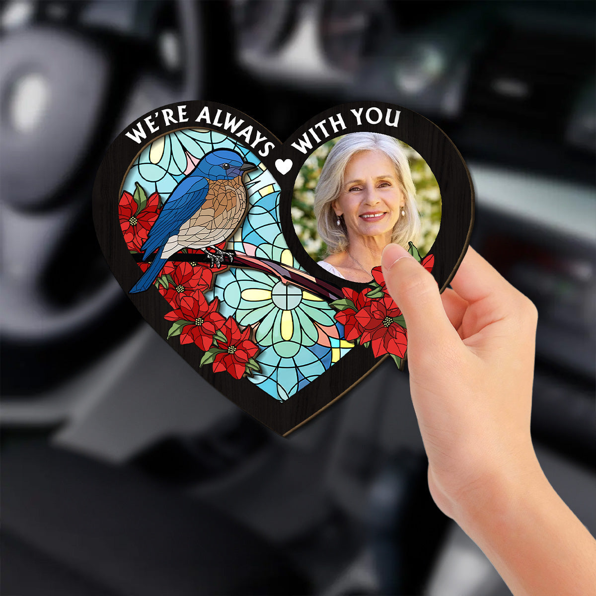 Always With You Memorial Heart - Personalized Custom Car Visor Clip