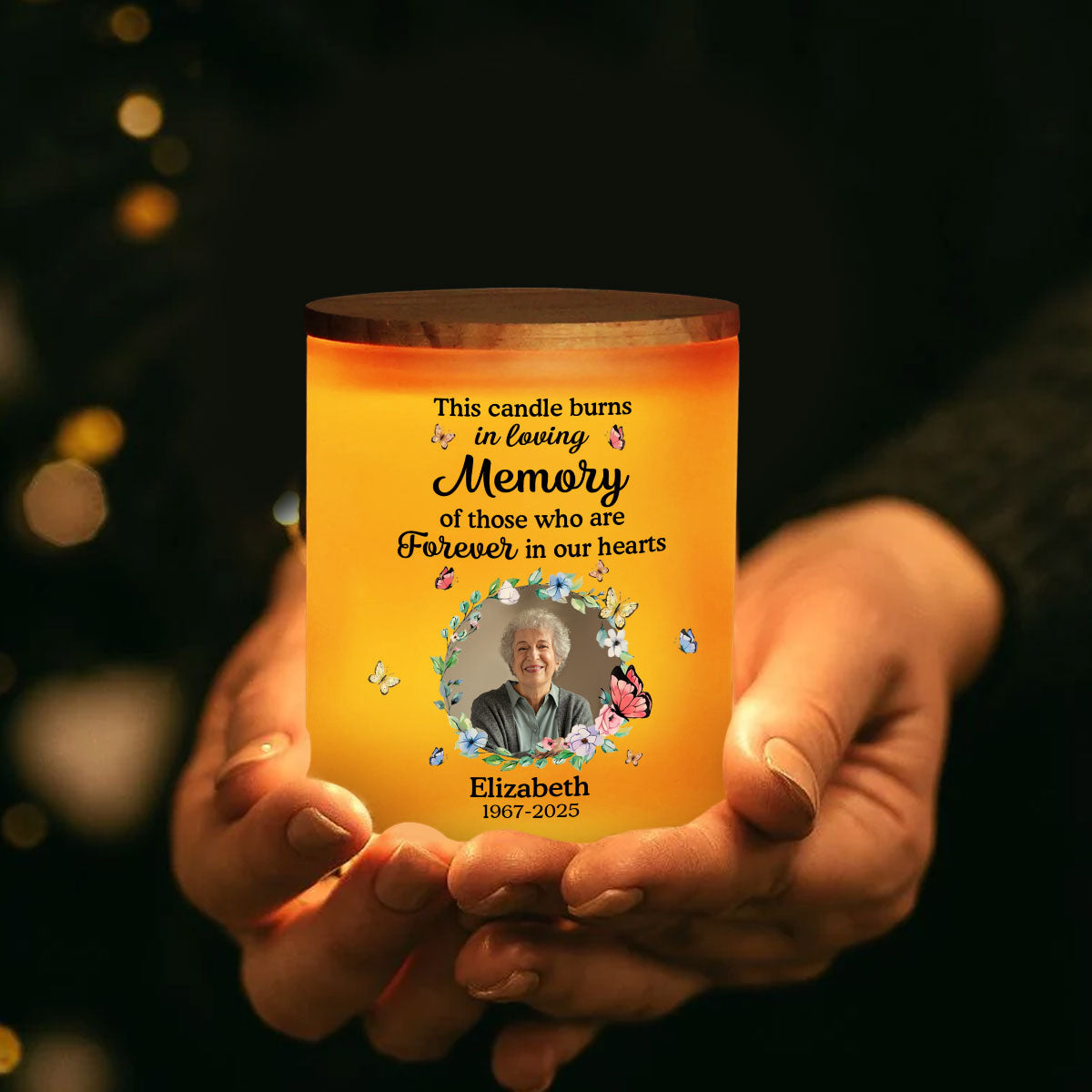 This Candle Burns In Loving Memory - Personalized Custom Glass Jar With LED Candle