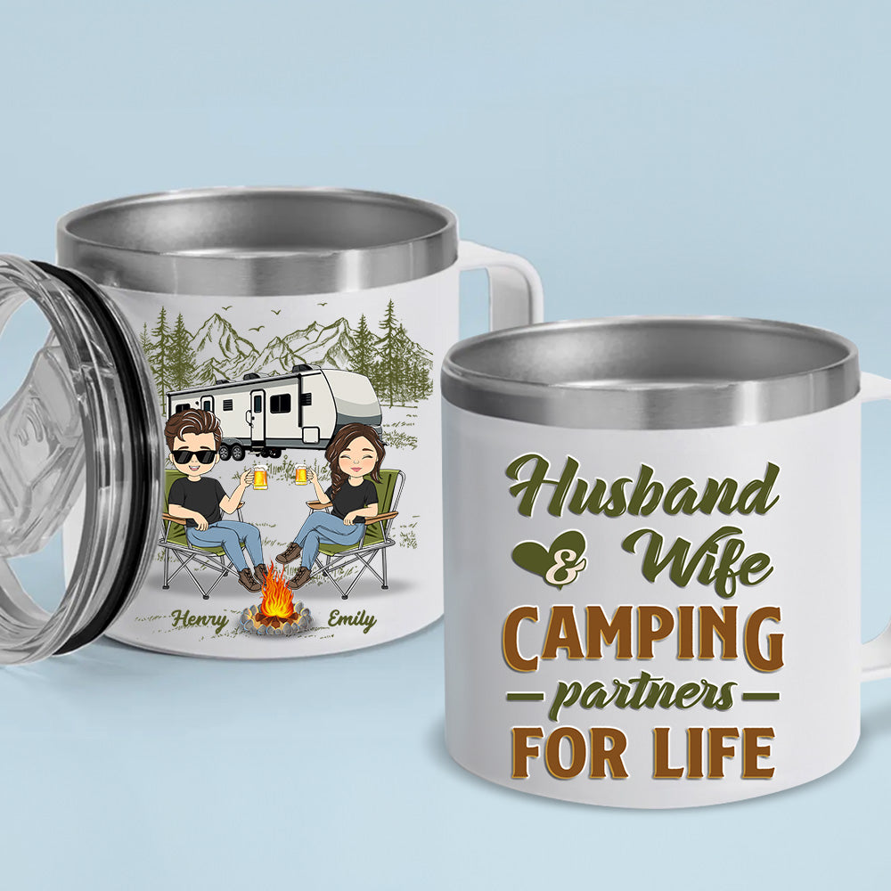 Sit By The Campfire - Personalized Custom 14oz Stainless Steel Tumbler With Handle