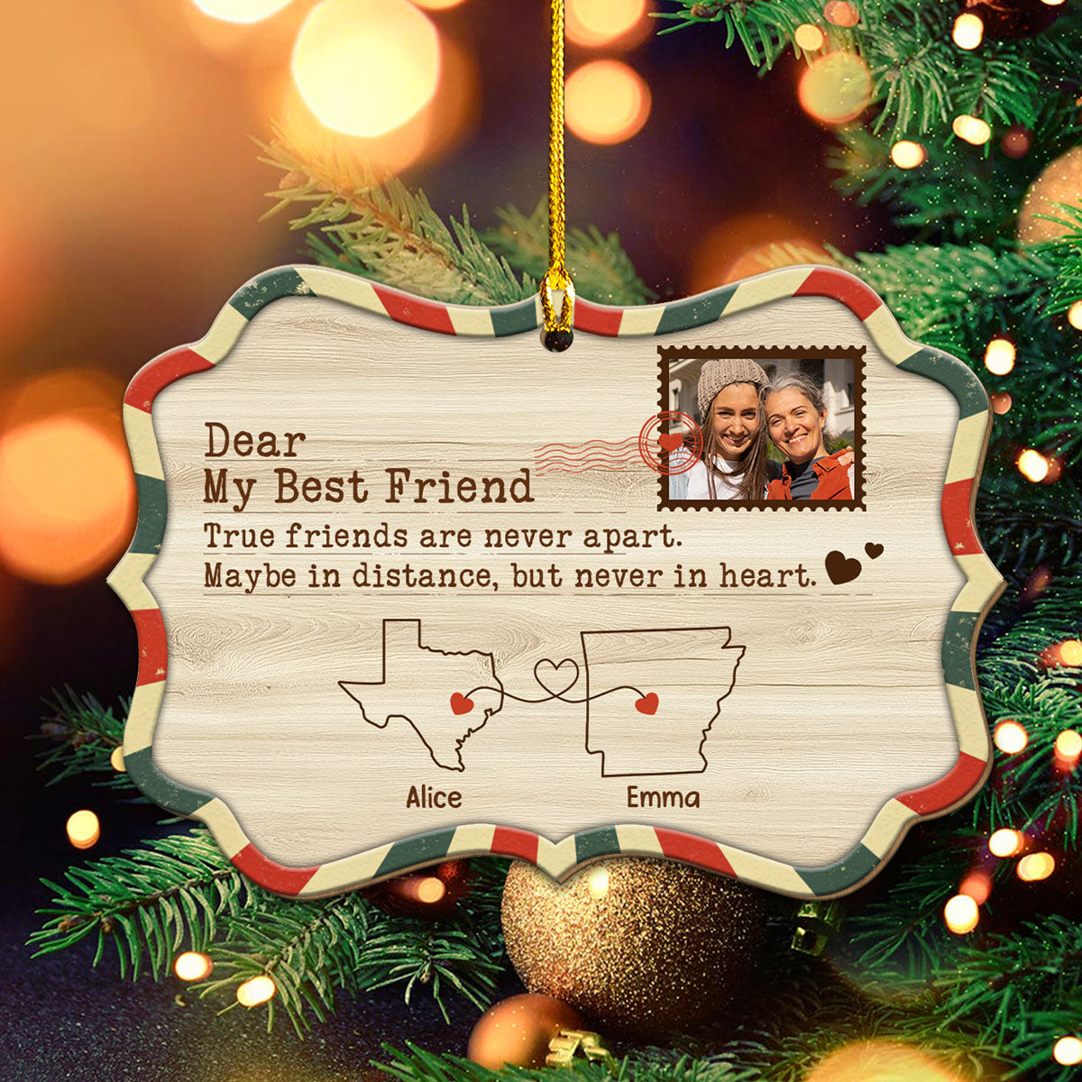 Distance Friendship - Personalized Custom Wood Ornament