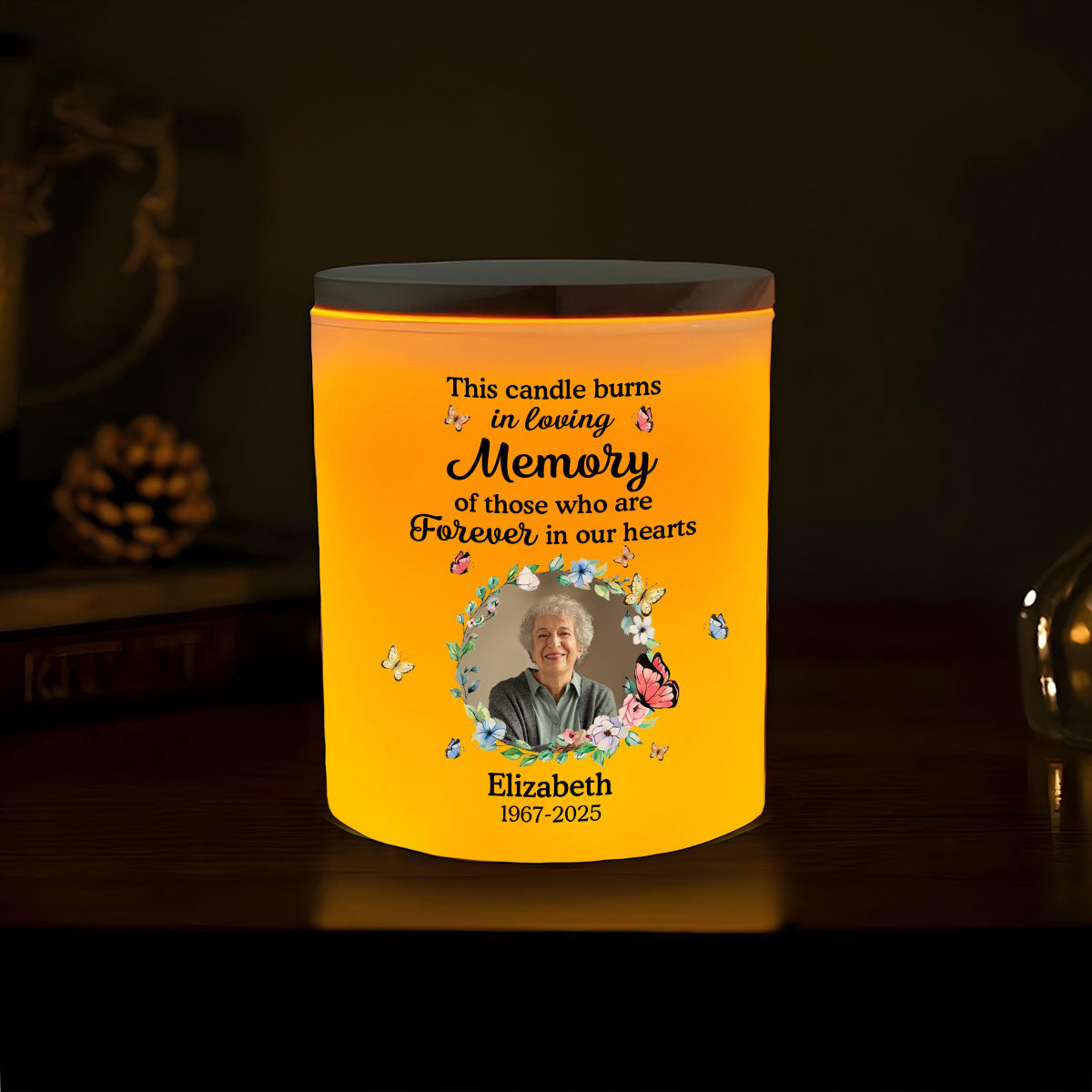 This Candle Burns In Loving Memory - Personalized Custom Glass Jar With LED Candle