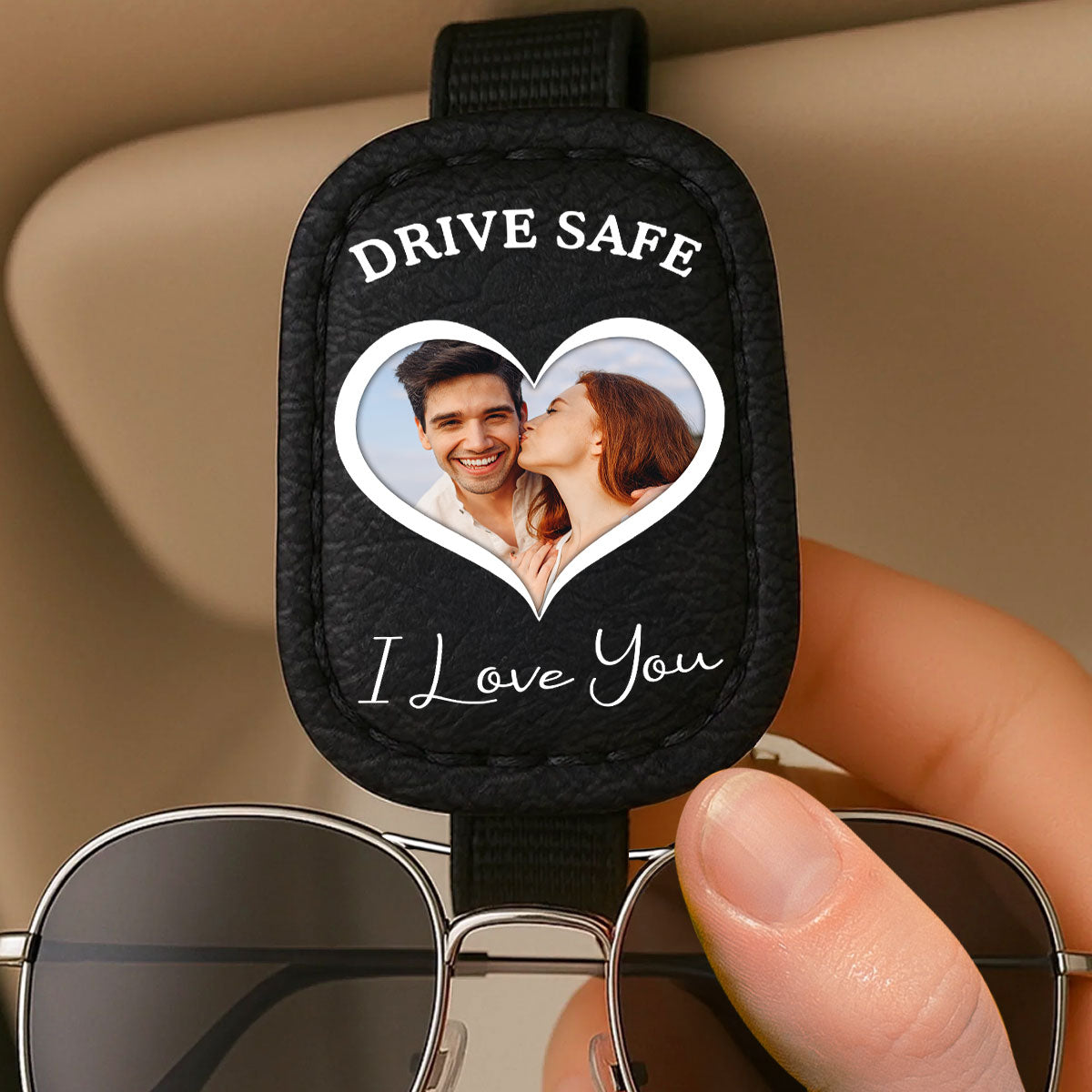 Drive Safe I Love You Couples - Personalized Custom Sunglasses Holder For Car Visor