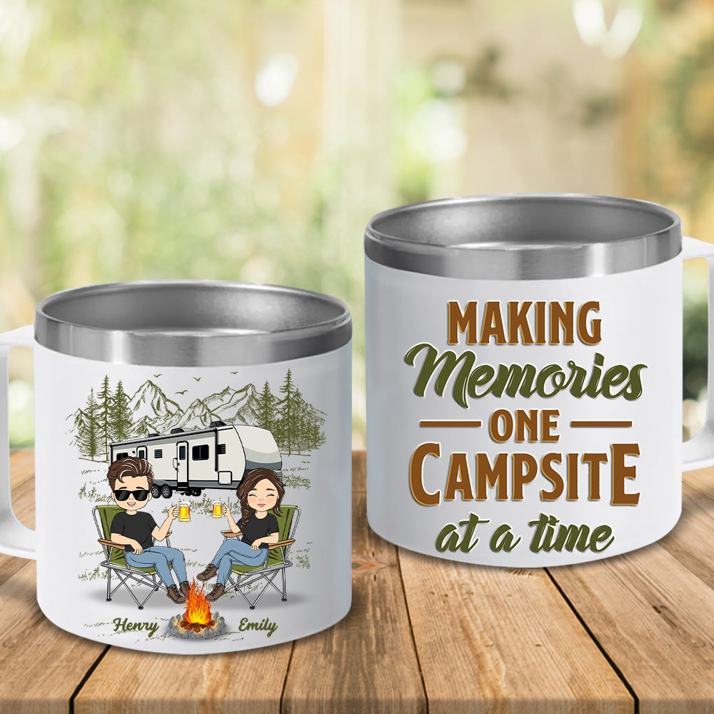 Sit By The Campfire - Personalized Custom 14oz Stainless Steel Tumbler With Handle