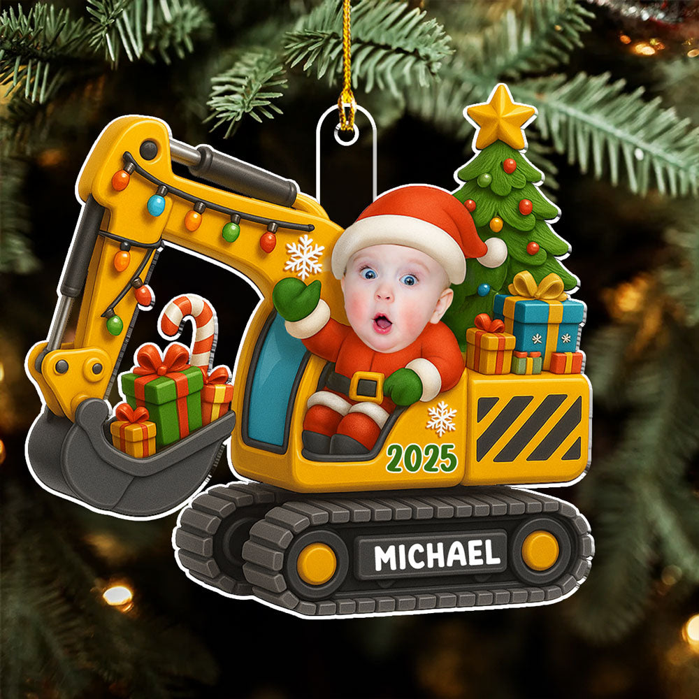 Baby On Excavator - Personalized Custom Acrylic Ornament