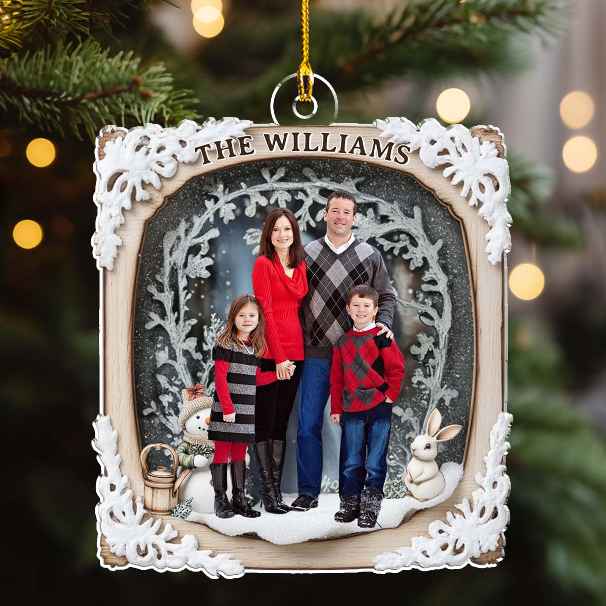 Snow Rabbit Family Photo - Personalized Custom Acrylic Ornament
