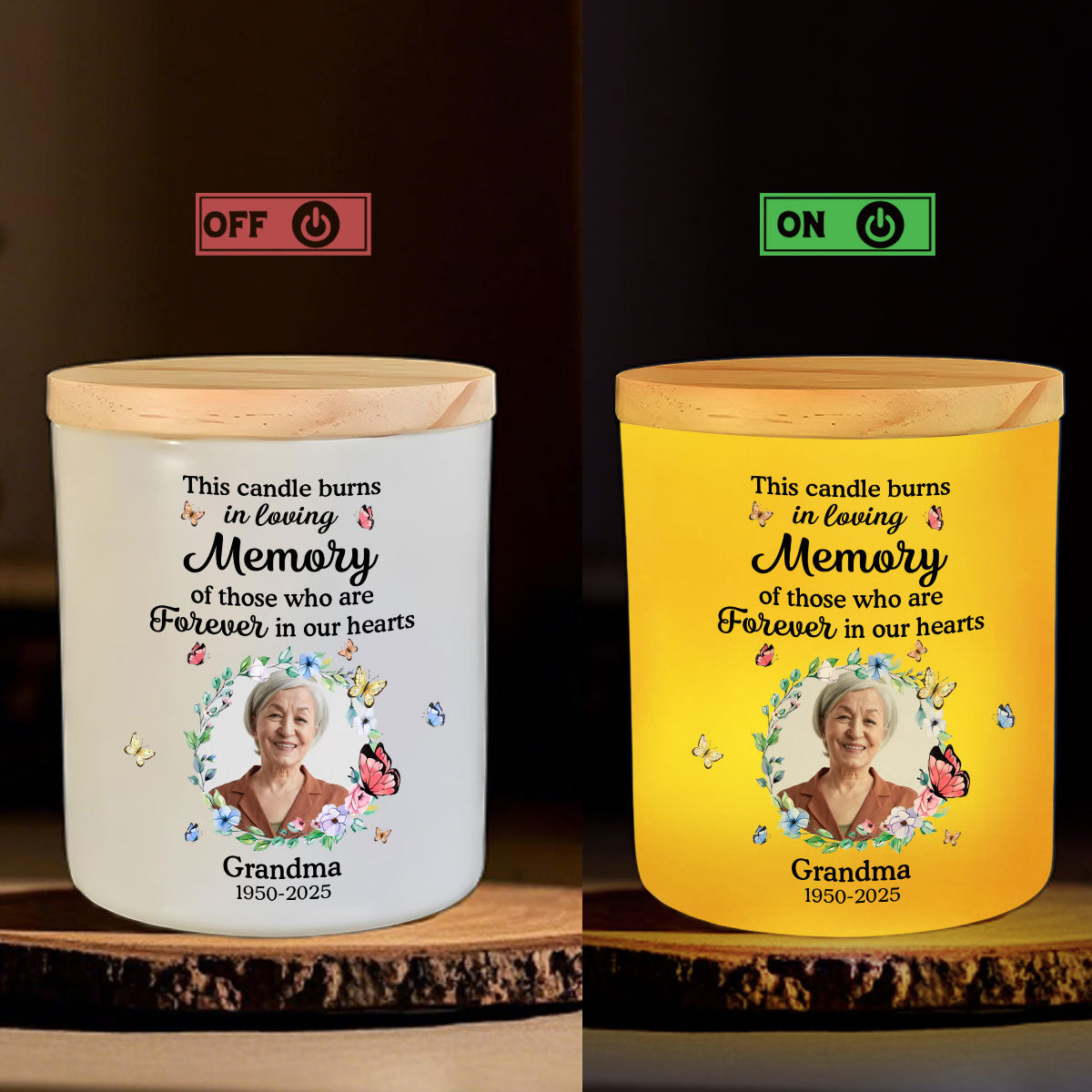 This Candle Burns In Loving Memory - Personalized Custom Glass Jar With LED Candle