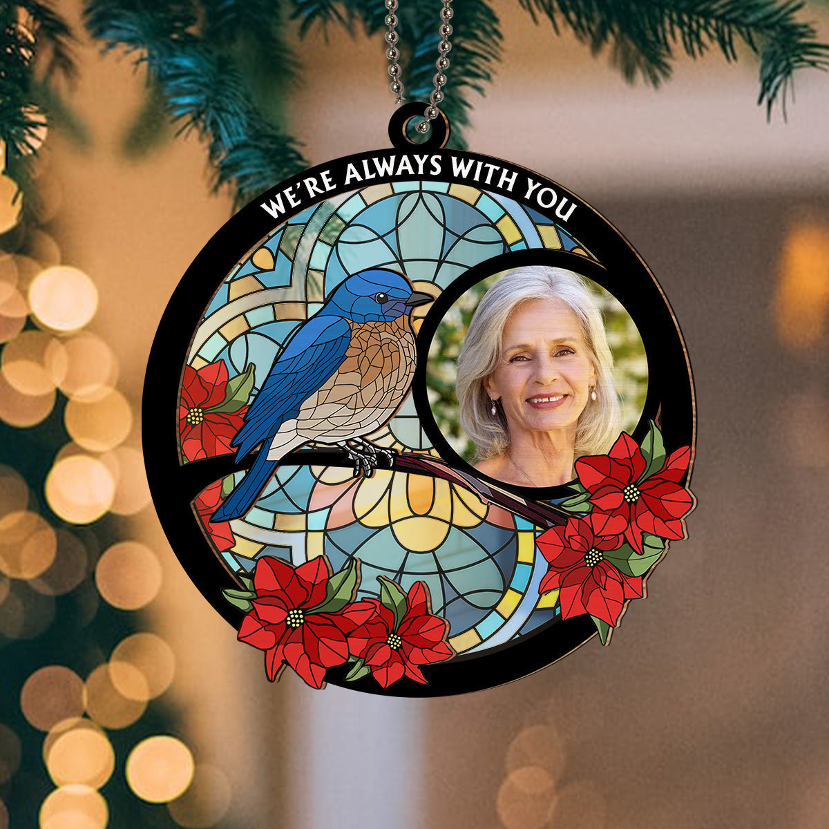 Always With You Memorial Heart - Personalized Custom Suncatcher Ornament