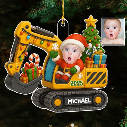 Baby On Excavator - Personalized Custom Acrylic Ornament