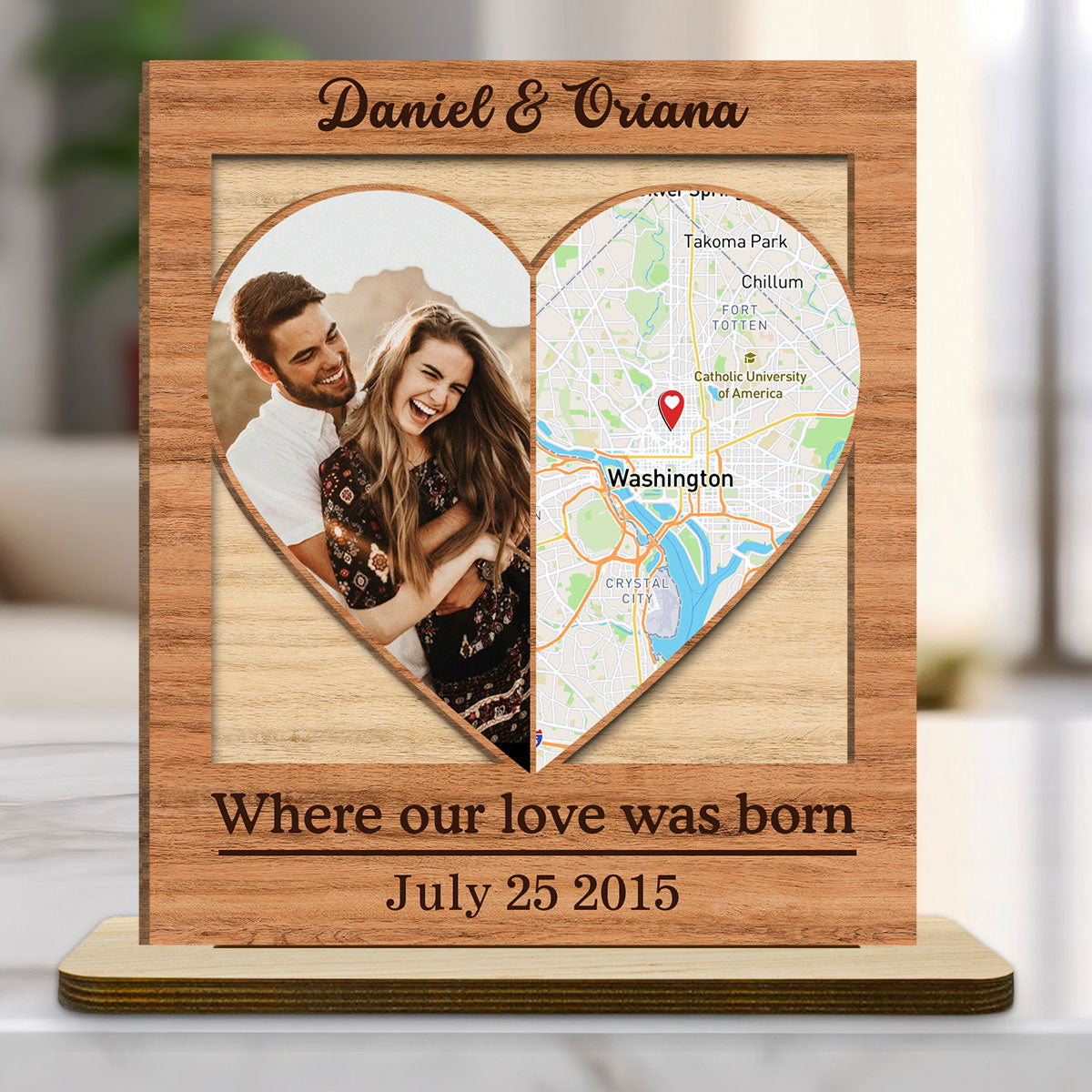 Our Love - Personalized Custom 2-Layer Wood Plaque With Flat Base