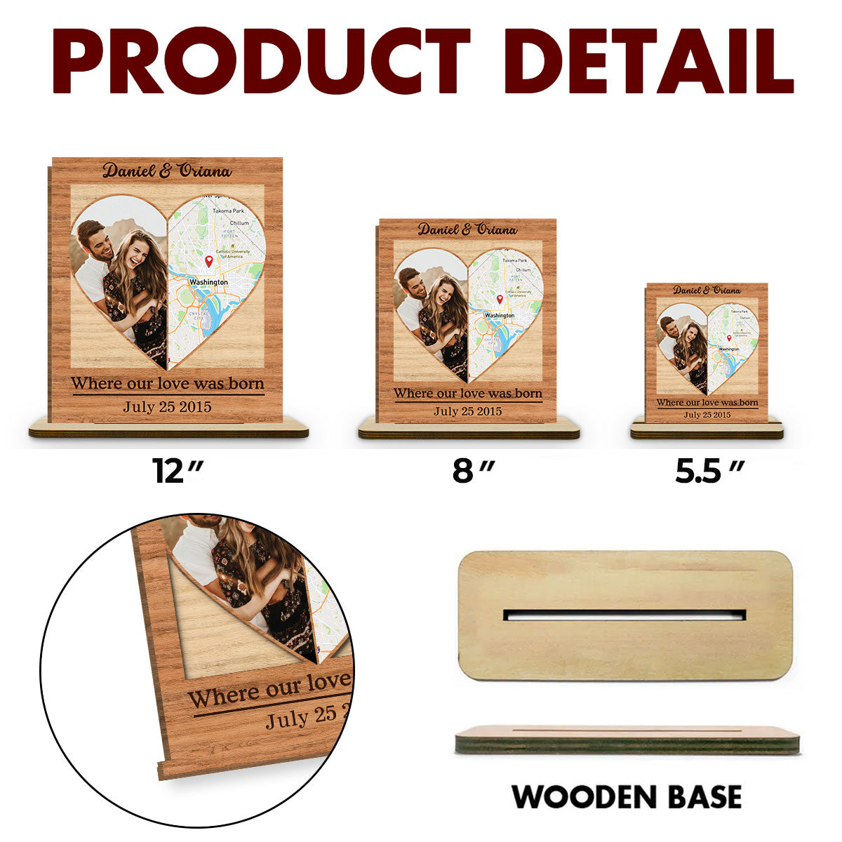 Our Love - Personalized Custom 2-Layer Wood Plaque With Flat Base