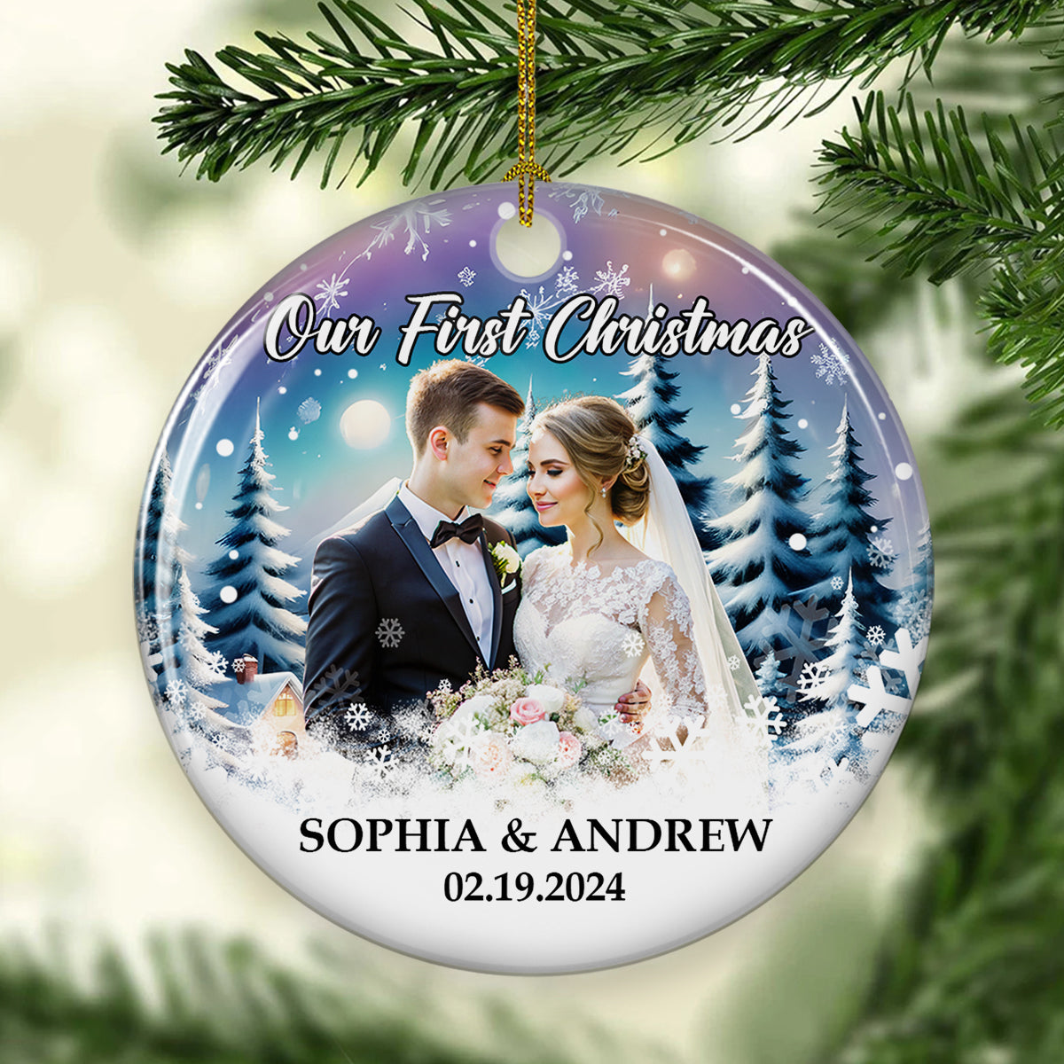 Snowy Love First Christmas - Personalized Custom Ceramic Ornament