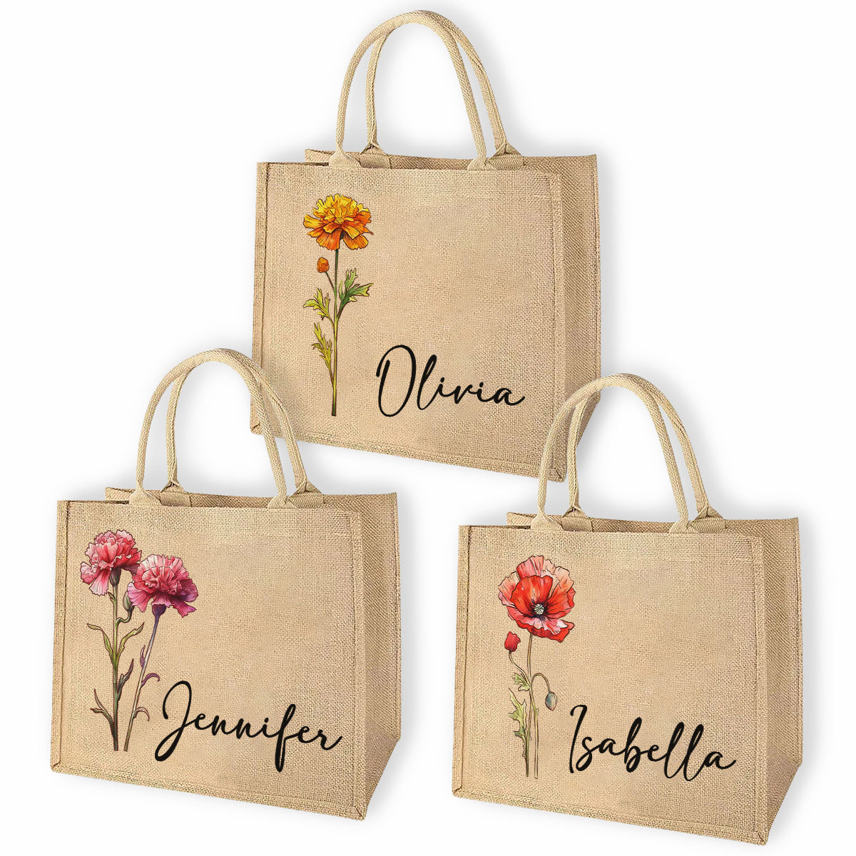 Birth Flower Beach - Personalized Custom Jute Tote Bag