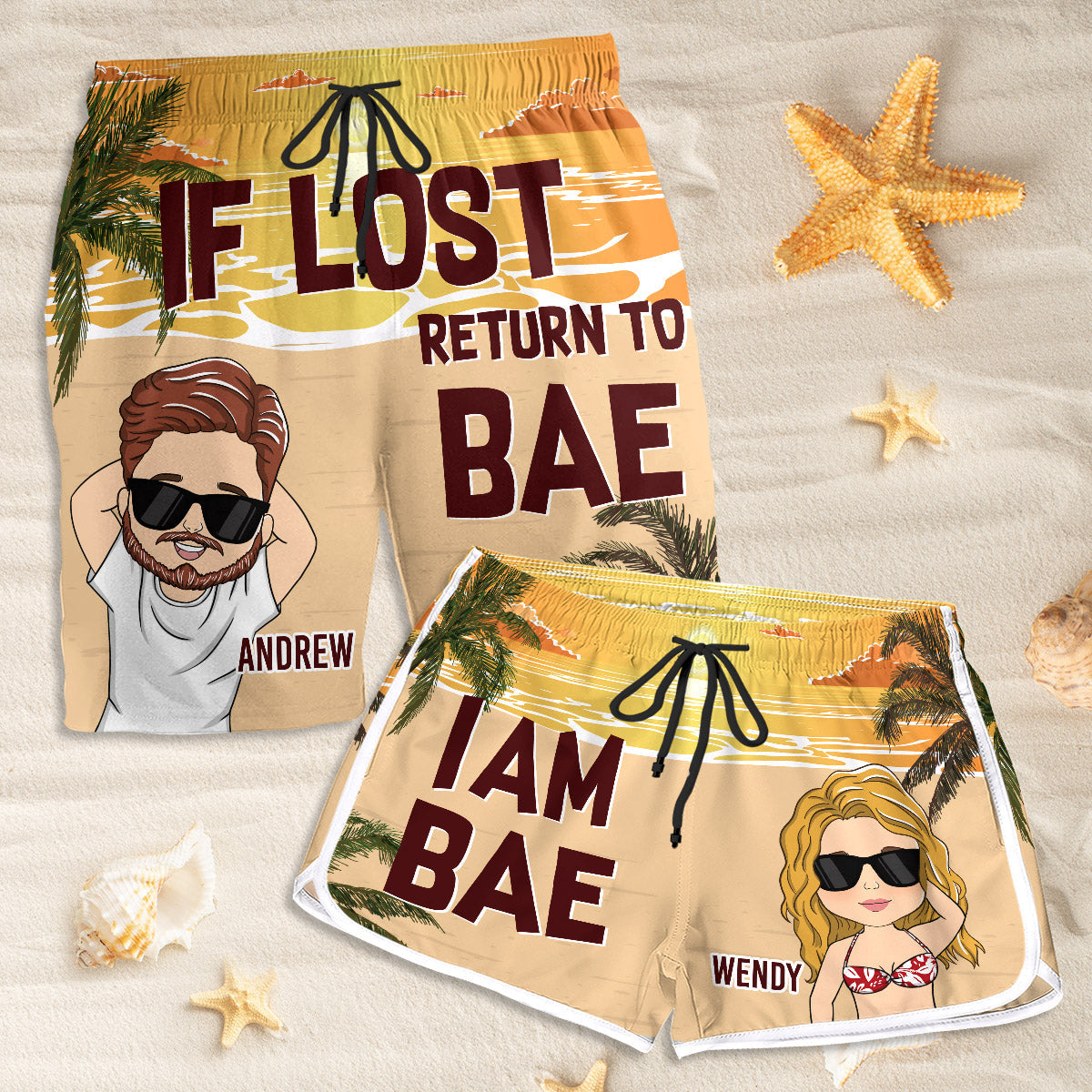 If Lost Return To Bae  - Personalized Custom Couple Beach Shorts