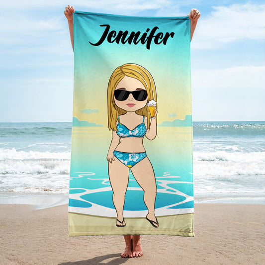 Chibi Lady - Personalized Custom Beach Towel
