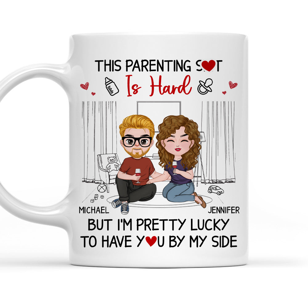 This Parenting Is Hard But Im Pretty Lucky - Personalized Custom Coffee Mug