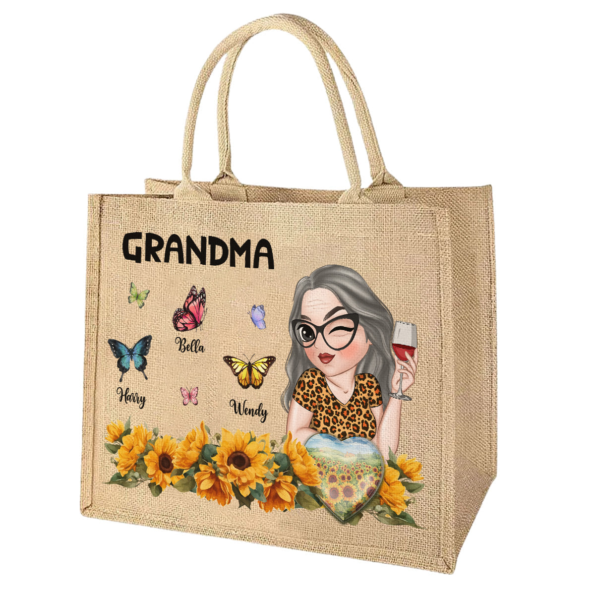 Awesome Grandma - Personalized Custom Jute Tote Bag