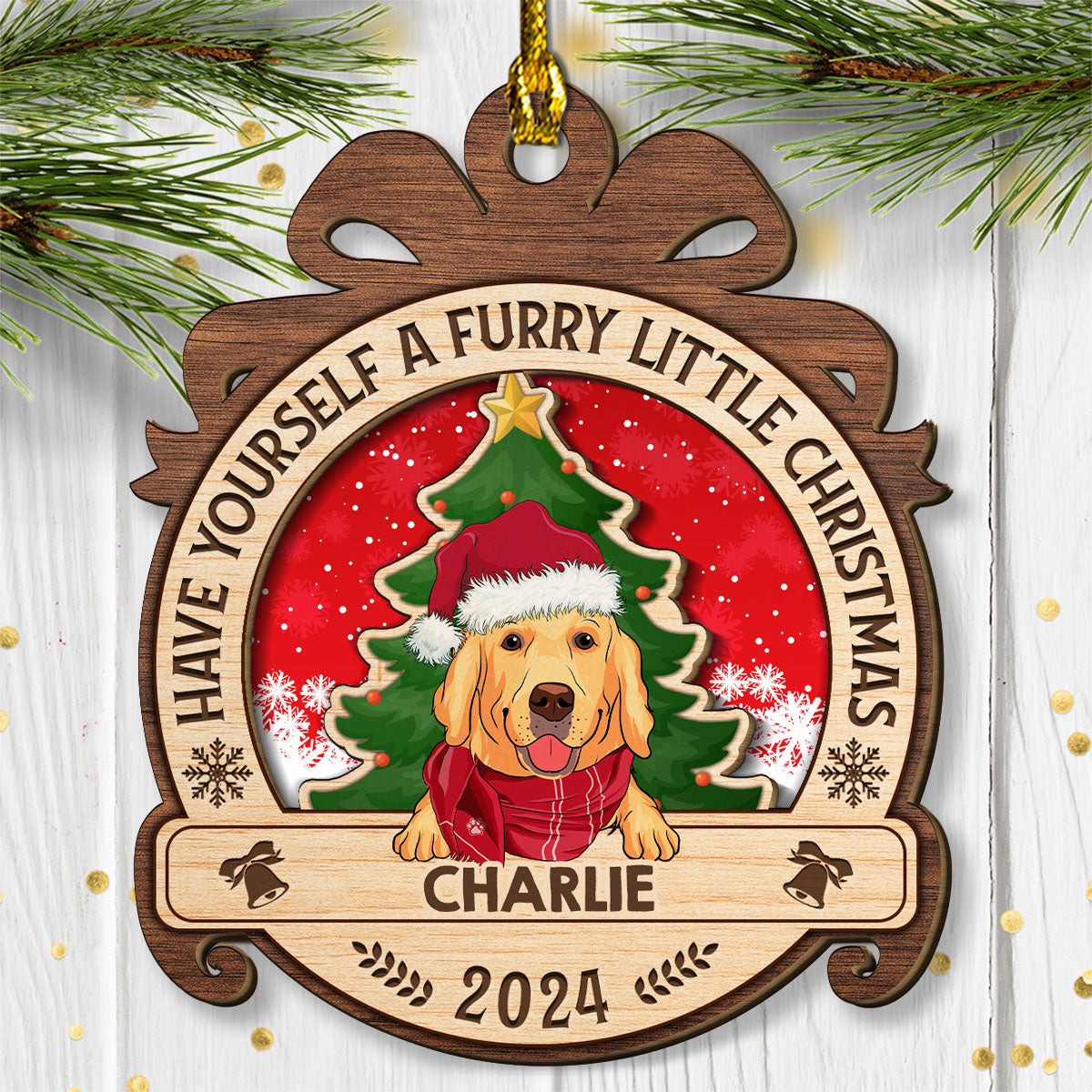 A Furry Little Christmas - Personalized Custom 2-layered Wood Ornament