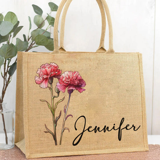Birth Flower Beach - Personalized Custom Jute Tote Bag