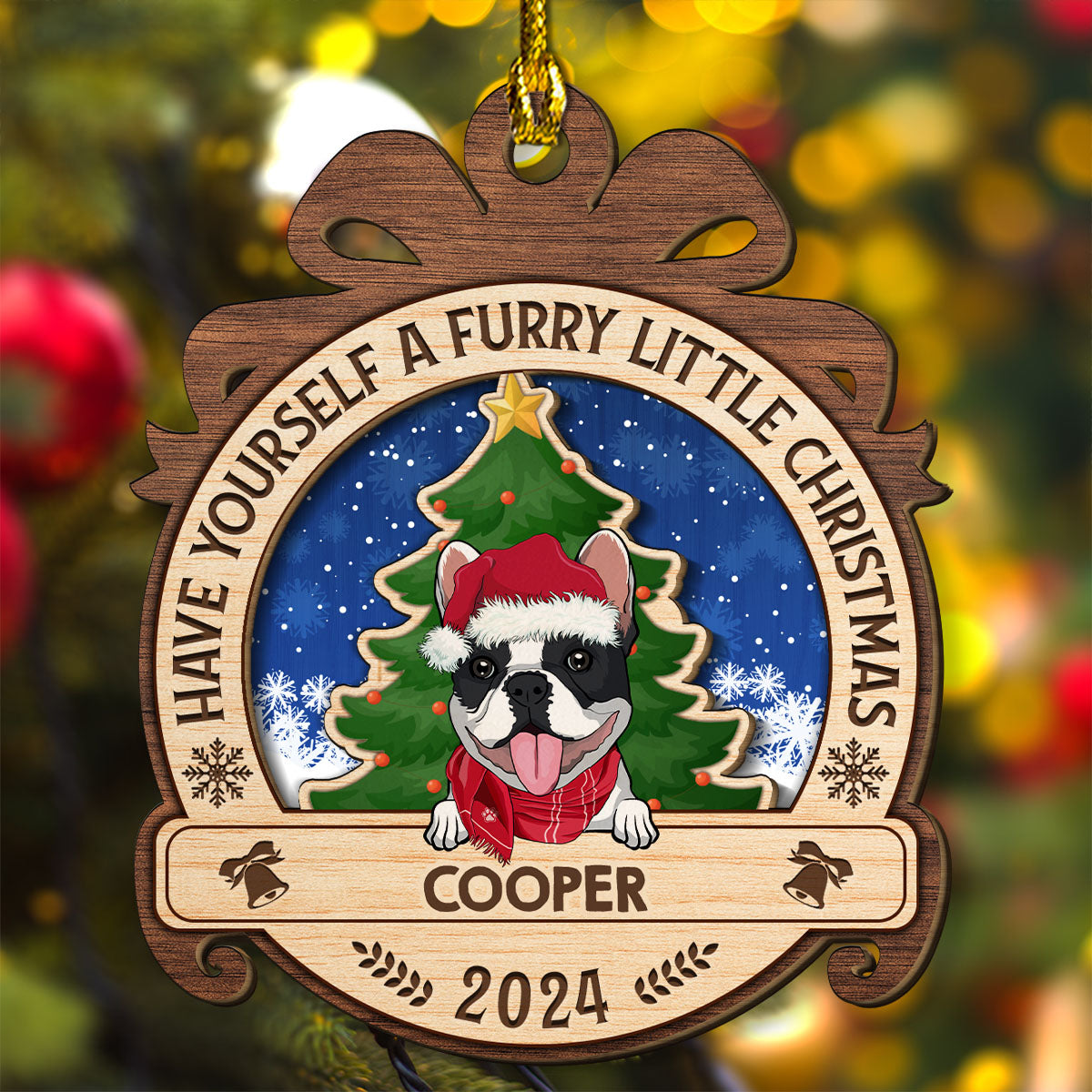 A Furry Little Christmas - Personalized Custom 2-layered Wood Ornament