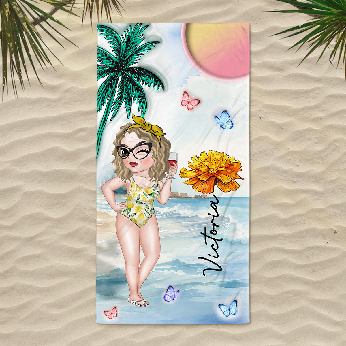Beach And Flower - Personalized Custom 3D Inflated Effect Beach Towel