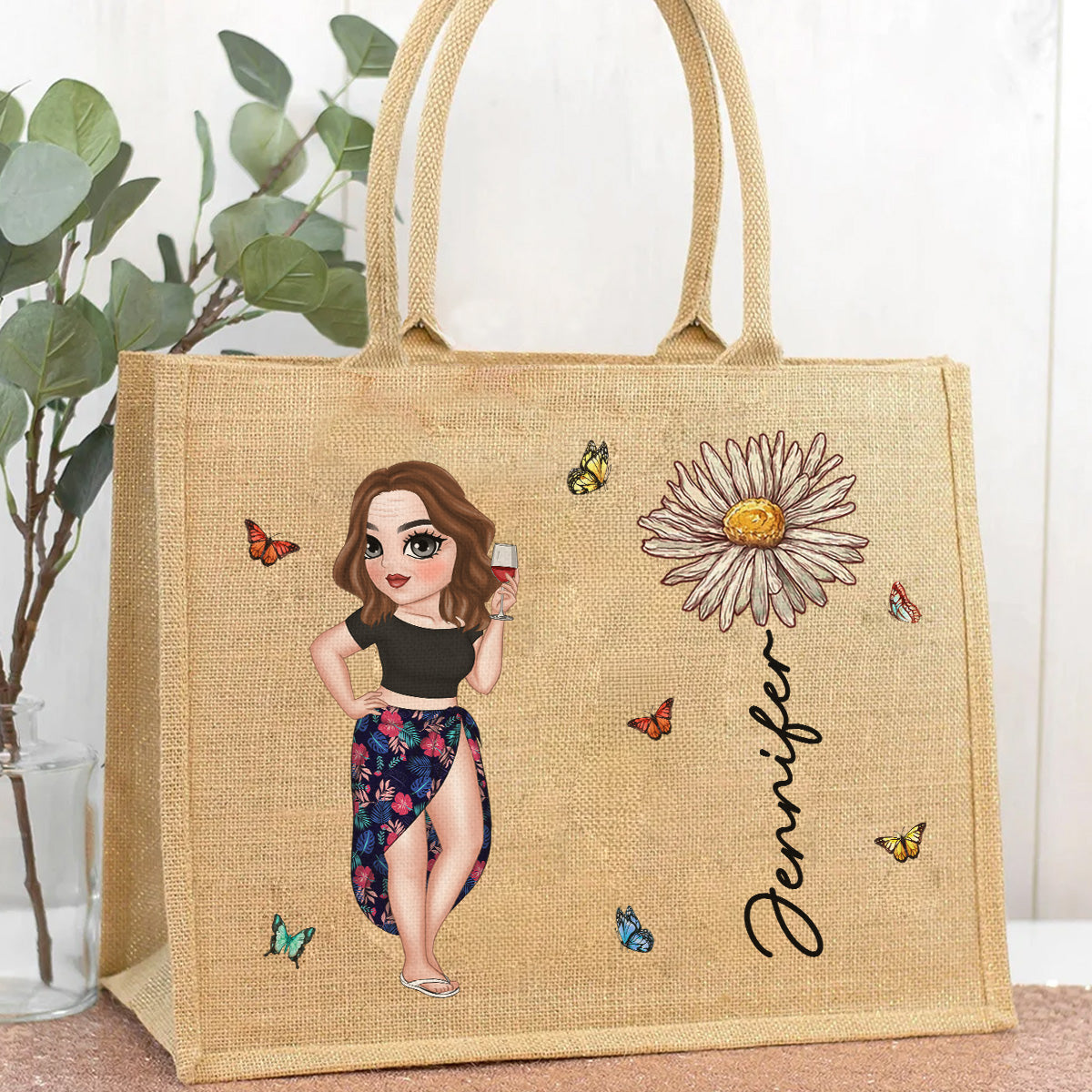 Hola Beaches Version 2 - Personalized Custom Jute Tote Bag